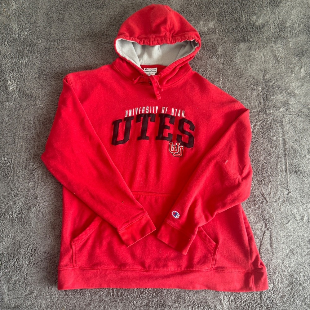 Champion University of Utah Utes Hoodie Red Mens XL Pullover Sweatshirt NCAA - Picture 3 of 9